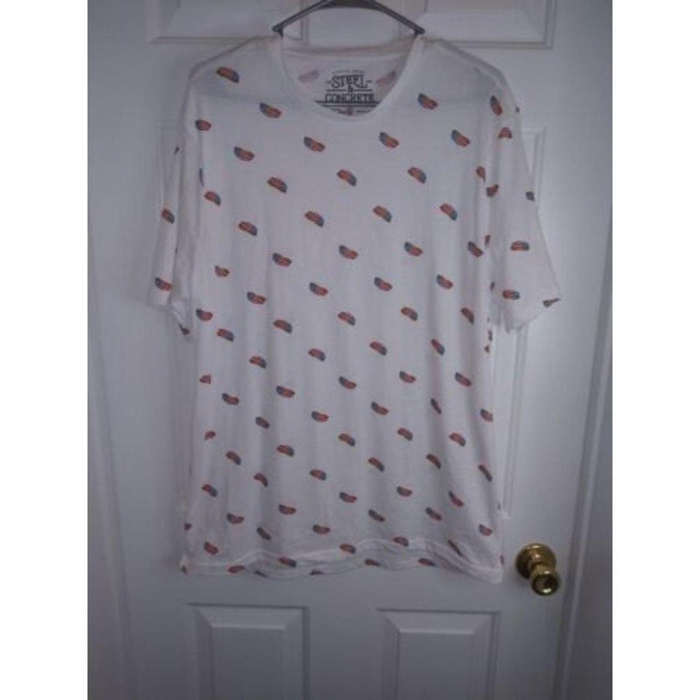 Steel And‎ Concrete T Shirt All  Print American Flag Hotdog Design L White 4july
